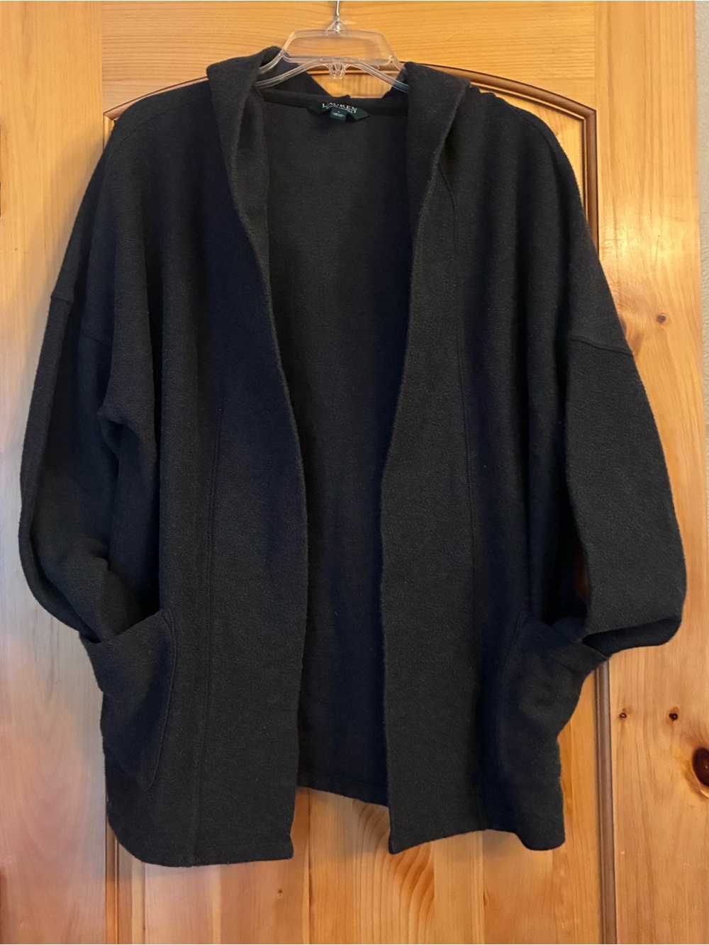 Ralph Lauren Charcoal Hooded Open-Front Cardigan